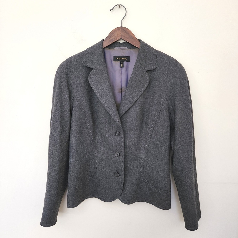 ⭐️ Escada Dark Gray Wool Blend 3-Button Tailored Blazer Size 40 Made in Germany